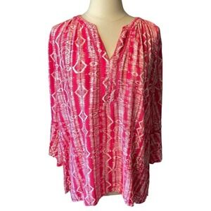 Gloria Vanderbilt Nova Flutter 3/4 Sleeve 2XL Coastal Blouse Barbie Pink